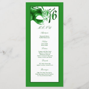 25 Menu Cards Sweet 16 Green Party