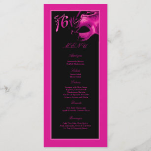 25 Menu Cards Sweet 16 Hot Pink Black Party