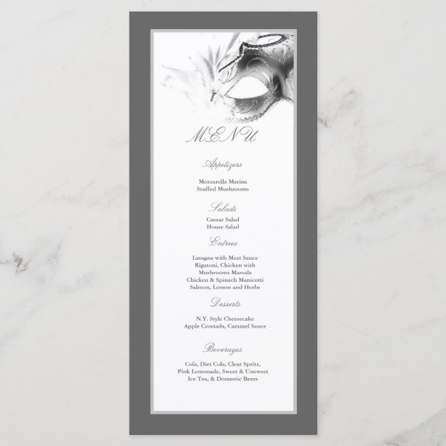 25 Menu Cards Sweet 16 Silver White Party (Front)