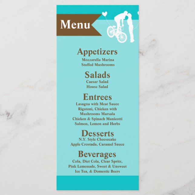 25 Menu Cards Teen Love Couple on Bicycle Bike (Front)