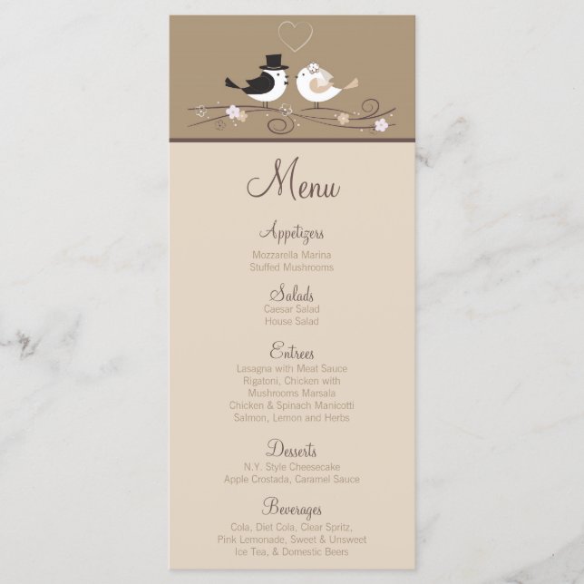 25 Menu Cards Wedding Birds Bride Groom Love Coupl (Front)
