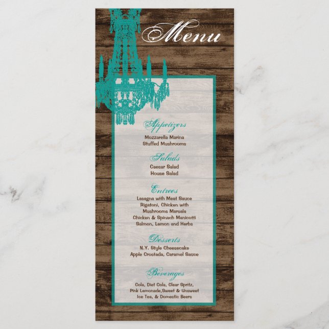 25 Menu Cards Western Rustic Country Chandelier (Front)