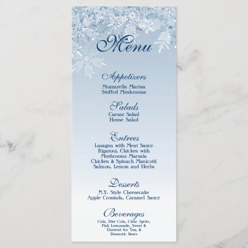 25 Menu Cards Winter Wonderland Crystal Snowflakes