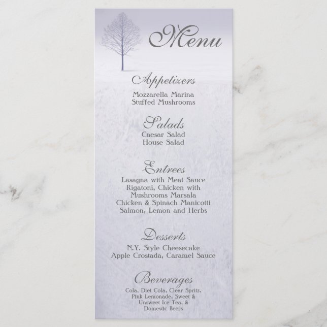 25 Menu Cards Winter Wonderland Trees Snow Woodlan (Front)