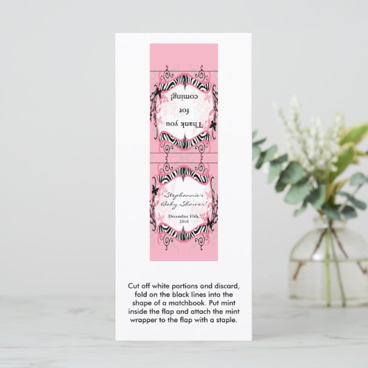 25 Mint Matchbooks Girly Butterfly Zebra Print (Standing Front)