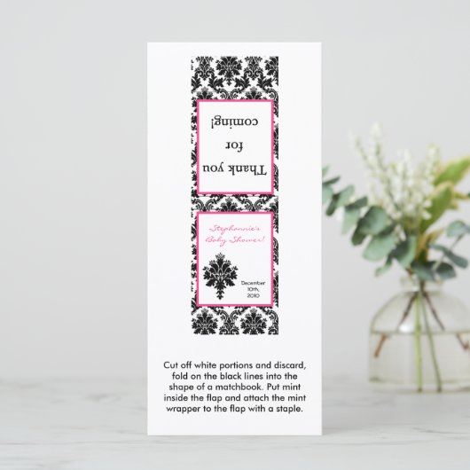 25 Mint Matchbooks Hot Pink Black Damask (Standing Front)