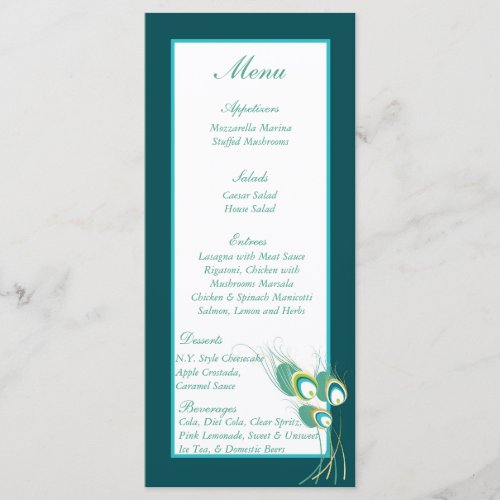 25 Modern Teal Peacock Wedding Menu Tags