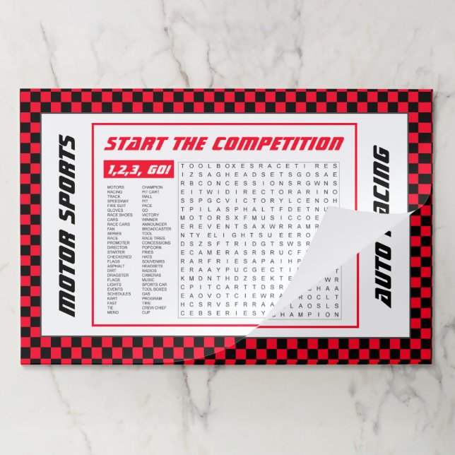 25 Motor Sports Themed Paper Placemats (Folded)
