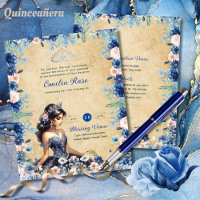 25 Navy Blue Quinceanera Dress Floral Roses Flyer