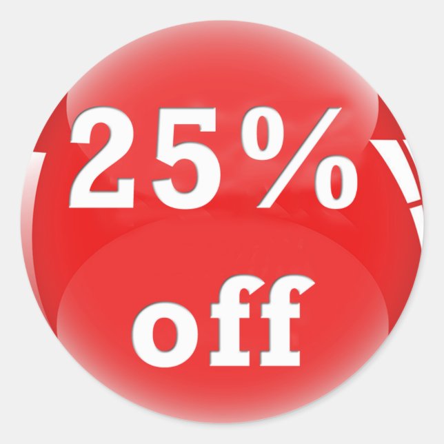 25% Off (Percent) Round Glossy Sticker (Front)