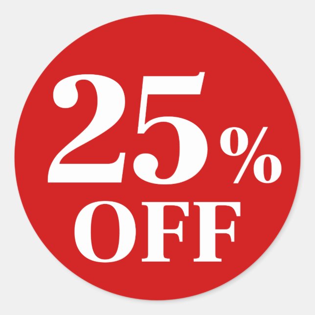 25% OFF Red Background Classic Round Sticker (Front)