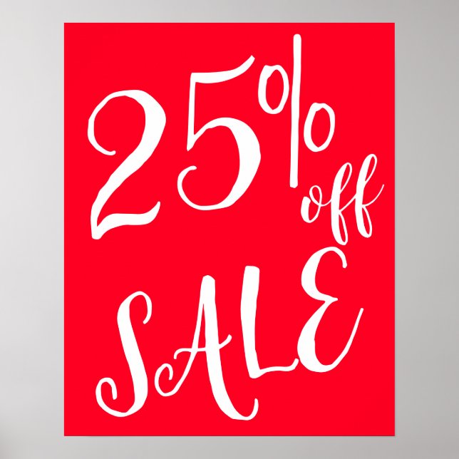 25% Off Sale Sign, Red Boutique Sale Sign, Retail Poster (Front)