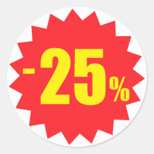 25 percent sale discount stickers, white and red classic round sticker