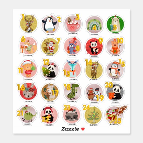 25 Personalized ADVENT CALENDAR Goody Bag Named Sticker