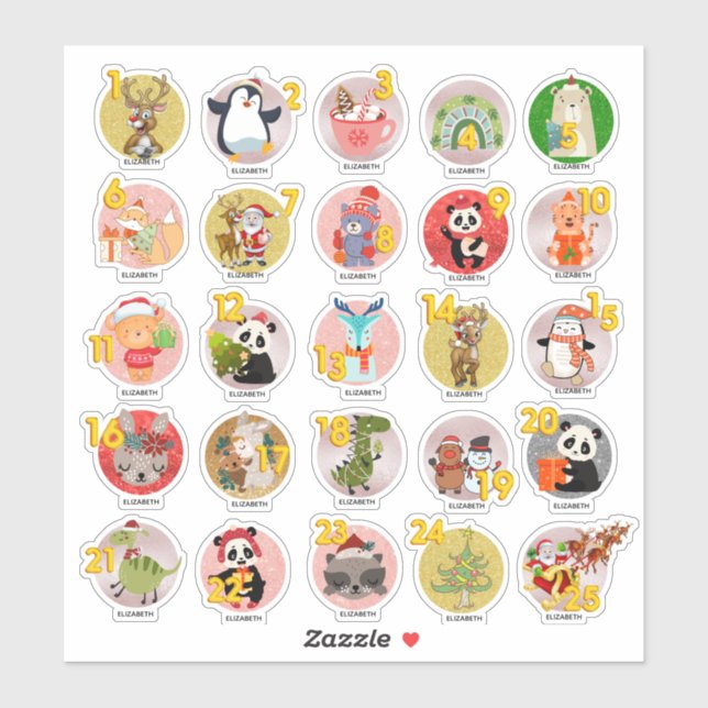 25 Personalized ADVENT CALENDAR Goody Bag Named Sticker (Sheet)