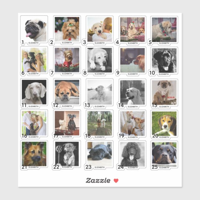 25 Personalized ADVENT CALENDAR PHOTOS NAME Sticker (Sheet)