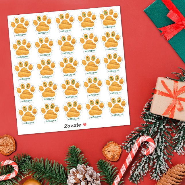 25 Personalized Days of December Dog Paw Advent  Sticker (Creator Uploaded)