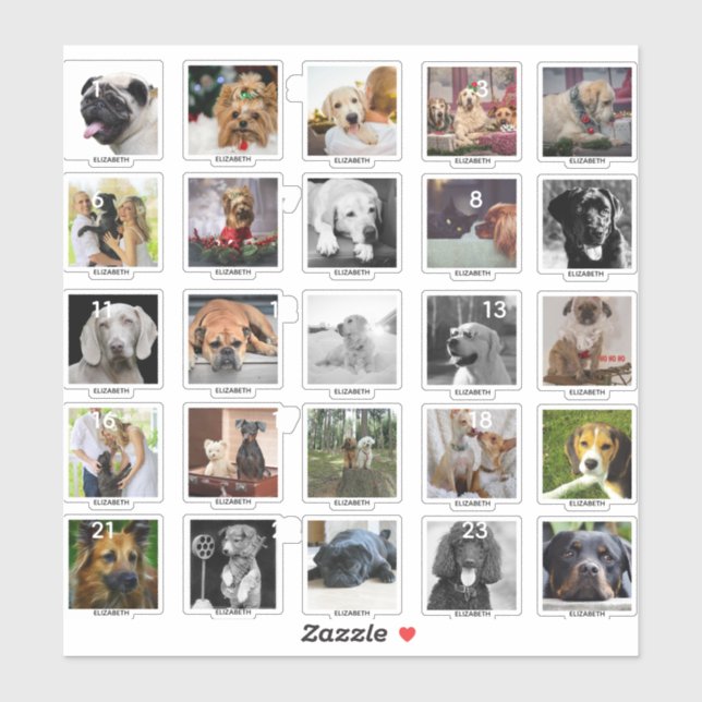 25 Personalized DOG ADVENT CALENDAR PHOTOS NAME Sticker (Sheet)