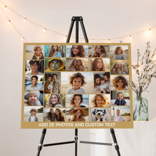 25 Photo Collage - Custom Text - Champagne Gold Foam Board