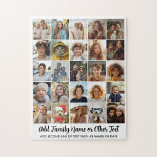 25 Photo Collage - Custom Text - White Black Jigsaw Puzzle