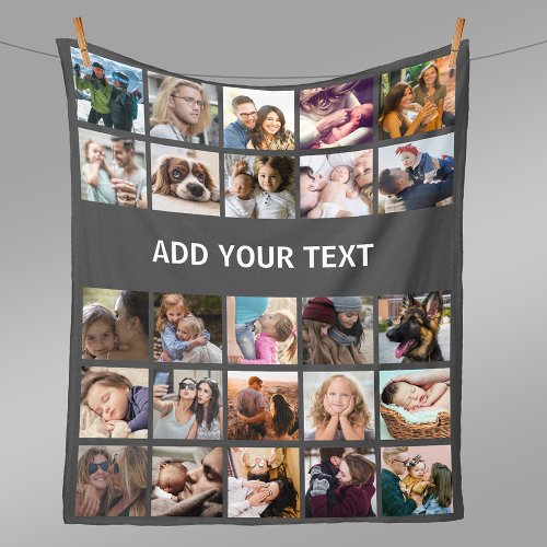 25 Photo Collage Dark Gray Fleece Blanket