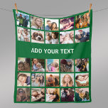 25 Photo Collage Green Fleece Blanket<br><div class="desc">Add a personal touch to your home with this unique green fleece blanket that offers a fun way to show off your most treasured photos. This customized collage template includes 25 of your favorite pictures of friends, family, or cherished pets, creating a visually striking and heartfelt keepsake. It would also...</div>
