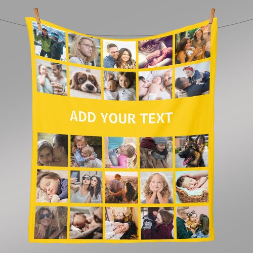 25 Photo Collage Yellow Fleece Blanket