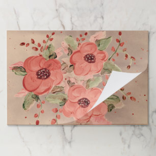 25 Piece Set Red Flowered Paper Placemats