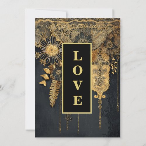 *~ 25 QR RSVP AR26 Gold Lace LOVE Luxury Wedding  Invitation