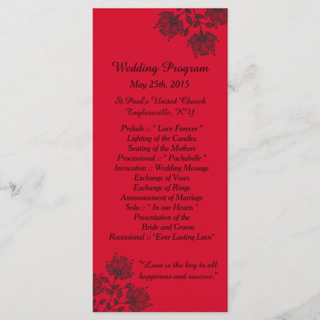 25 Red and Black Floral Wedding Programs (Front)