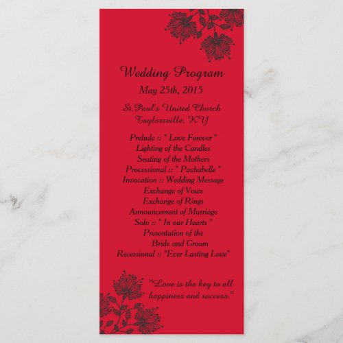25 Red and Black Floral Wedding Programs