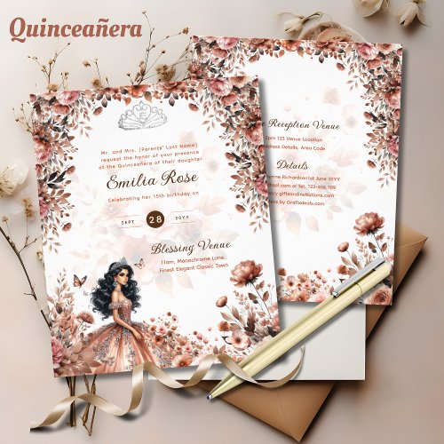 25 Rose Gold Quinceanera Dress Floral Flyer