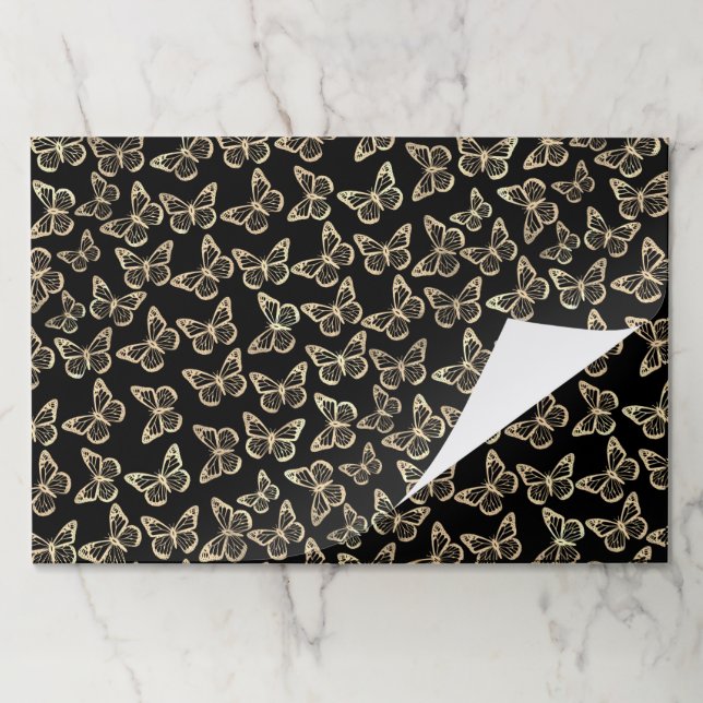  25 Sheets Black Gold Butterfly Business Gift Wrap Paper Pad (Folded)