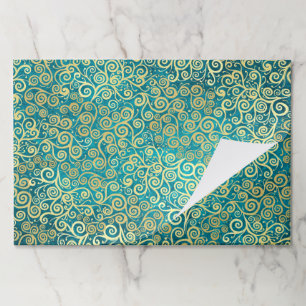 25 Sheets Boho Teal & Gold Lacy Business Gift Wrap Paper Pad