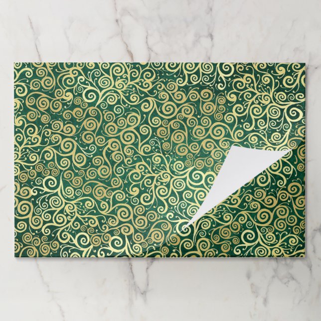   25 Sheets Emerald & Gold Lacy Business Gift Wrap Paper Pad (Folded)