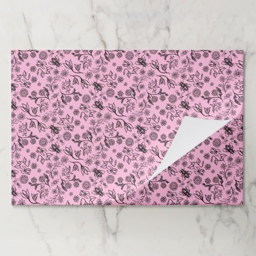   25 Sheets Honey Bees Floral Pastel Pink Wrapping Paper Pad