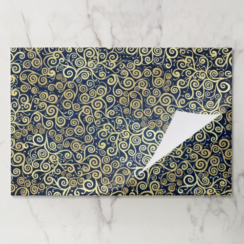  25 Sheets Lacy Navy Blue Gold Swirls Boho Wedding Paper Pad