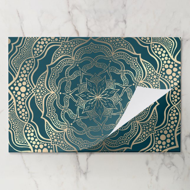 25 Sheets Mandala Art Boho Gold Turquoise Wrapping Paper Pad (Folded)