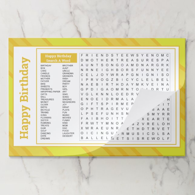 25 Stylish Birthday Fun Paper Placemats (Folded)