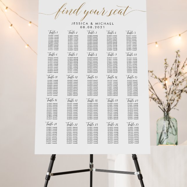 25 Table 250 Guests Large Wedding Seating Chart Foam Board (In Situ (Stand))