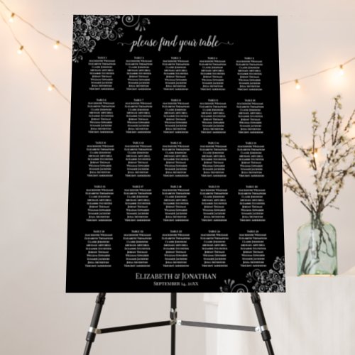 25 Table Black  Silver Lace Wedding Seating Chart Foam Board