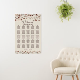 25 Table Bohemian Chic Wildflowers Seating Chart Foam Board