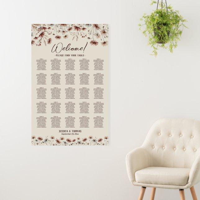 25 Table Bohemian Chic Wildflowers Seating Chart Foam Board (In Situ (Wall))