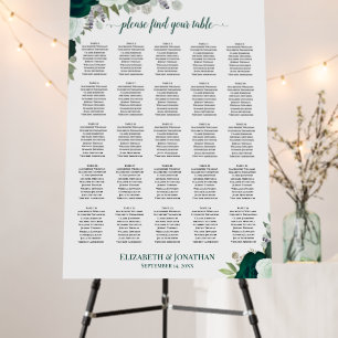 25 Table Boho Emerald Roses Wedding Seating Chart Foam Board