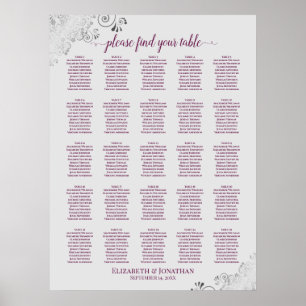 25 Table Cassis on Gray Wedding Seating Chart
