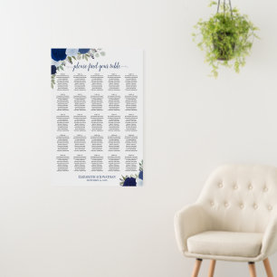 25 Table Elegant Blue Roses Wedding Seating Chart Foam Board