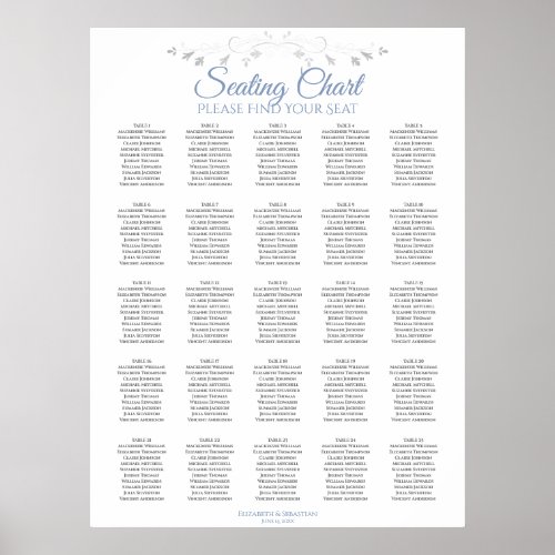 25 Table Elegant Blue White Wedding Seating Chart