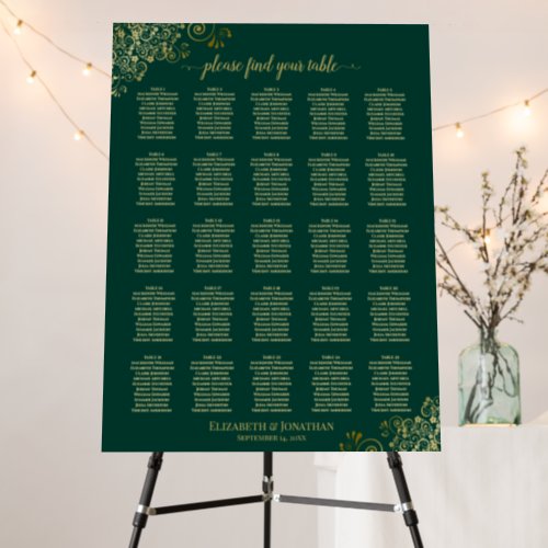 25 Table Elegant Emerald  Gold Seating Chart Foam Board