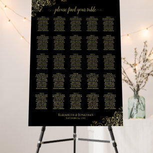 25 Table Elegant Gold Lace on Black Seating Chart Foam Board