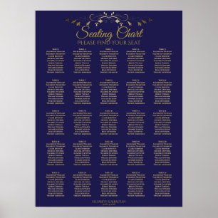 25 Table Elegant Gold & Navy Wedding Seating Chart